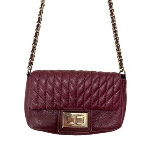 Karl Lagerfeld Paris Agyness Faux Leather Crossbody Burgundy Quilted Bag